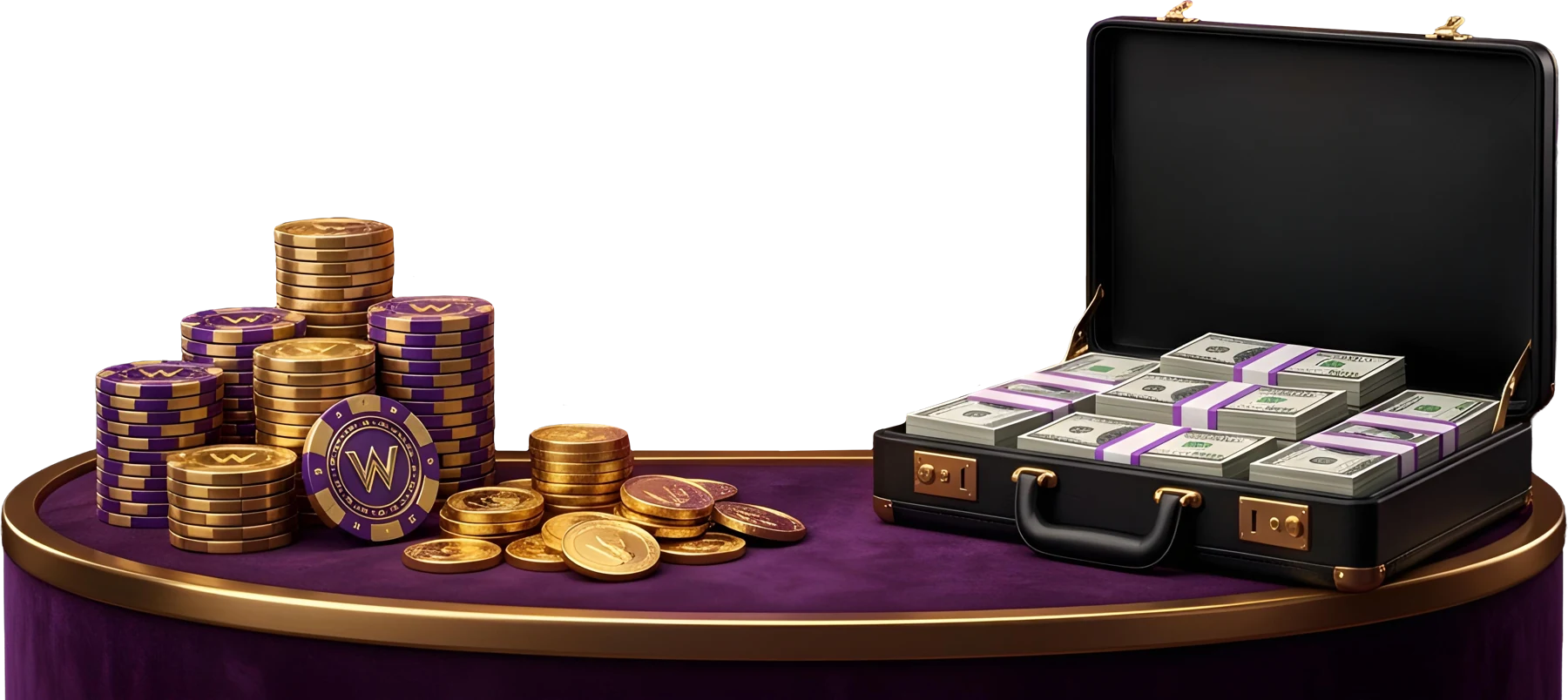 Stacked casino chips and cash beside an open case, a reminder to set a mobile session budget