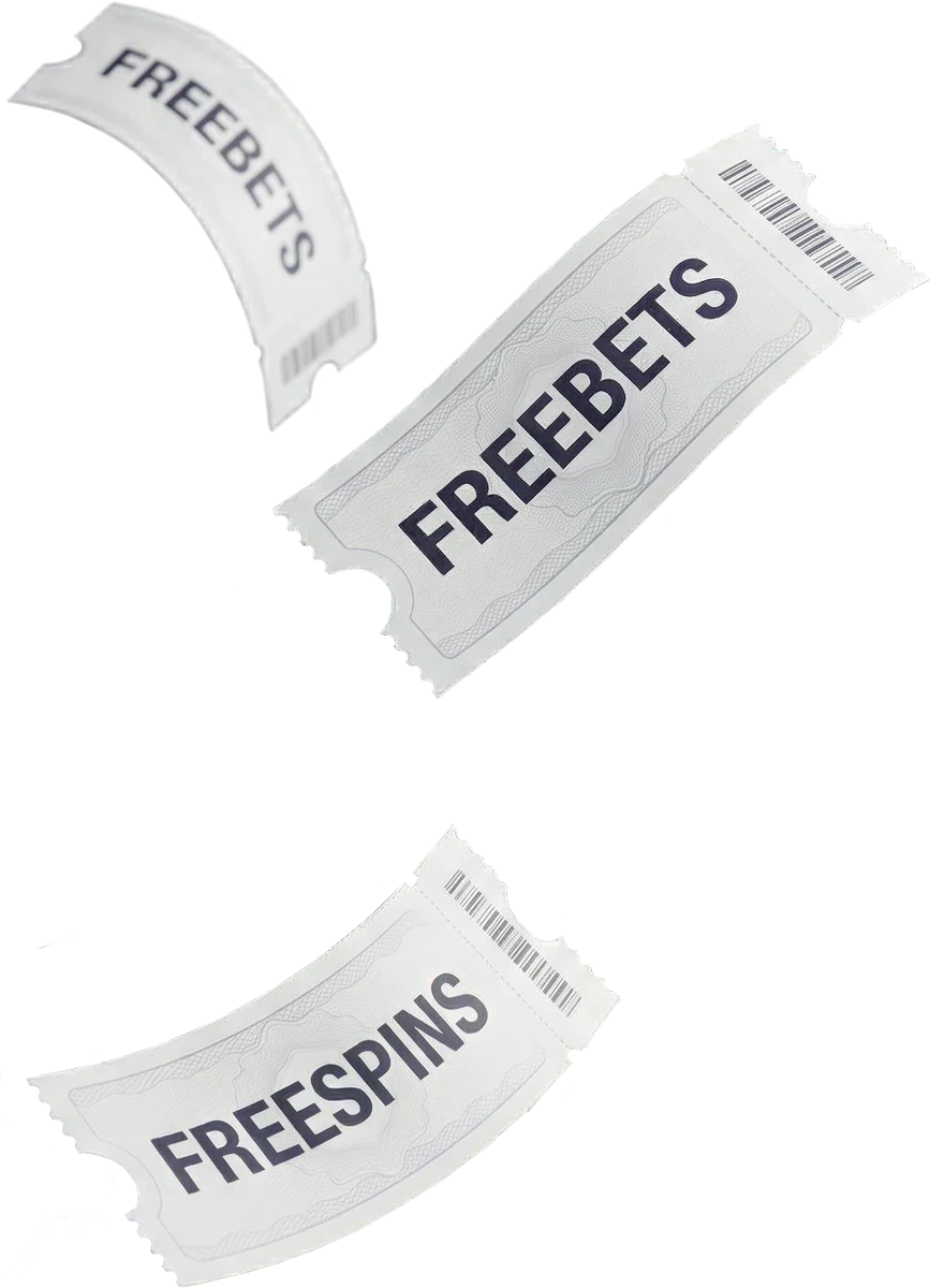 FREEBETS and FREESPINS ticket cut-outs fanned across the frame