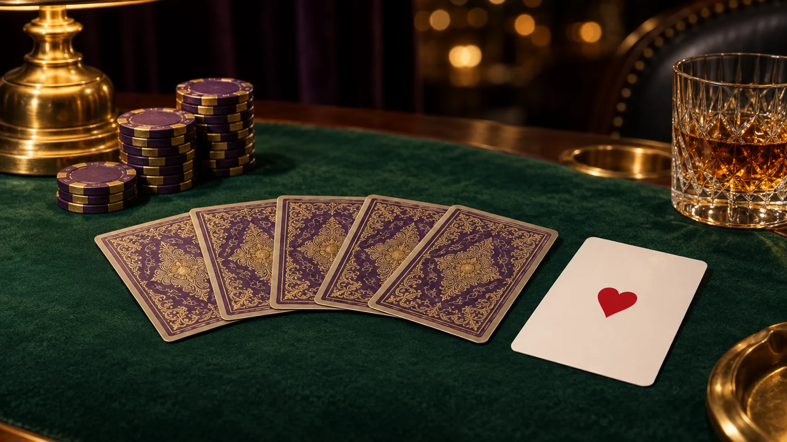 Card table set for a themed tour through Here2Win Casino's game library
